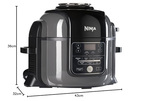 Ninja OP300EU Foodi Multikocher Schnellkochtopf und Heißluftfritteuse, Tender-Crisp Technologie Multi-Cooker, 1460, Edelstahl, 6 liters, Schwarz und Grau