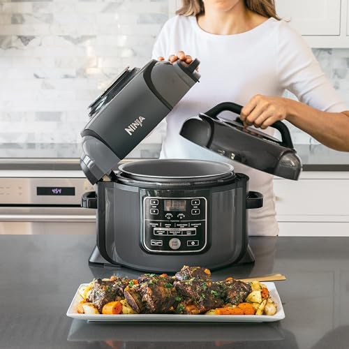 Ninja OP300EU Foodi Multikocher Schnellkochtopf und Heißluftfritteuse, Tender-Crisp Technologie Multi-Cooker, 1460, Edelstahl, 6 liters, Schwarz und Grau