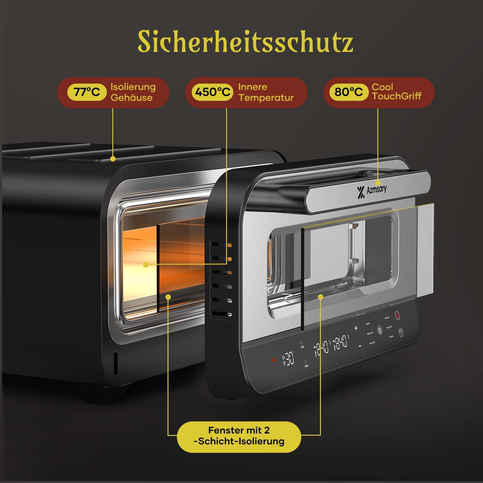 Elektrischer Pizzaofen – 6 Programme, 1700W, max. 450°C, geeignet für 32cm Pizzen – 5-in-1-Multifunktion: Pizza, Grillen, Warmhalten, Backen und Kochen – inklusive Pizzastein und Pizzaschaufel