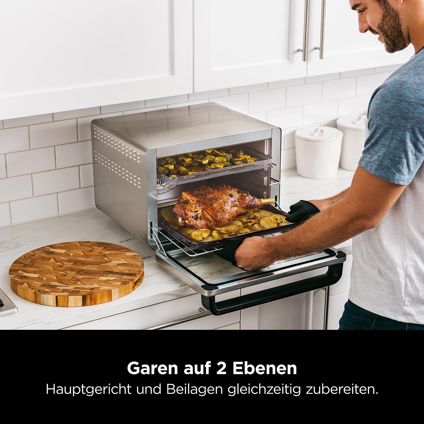 Ninja Foodi 10-in-1 Multifunktions-Ofen, tragbarer Mini-Ofen für Arbeitsflächen, Mehrzweck-Ofen mit 10 Kochfunktionen; Air Fry, Rösten, Grillen, Backen und mehr, Silber/Schwarz DT200EU