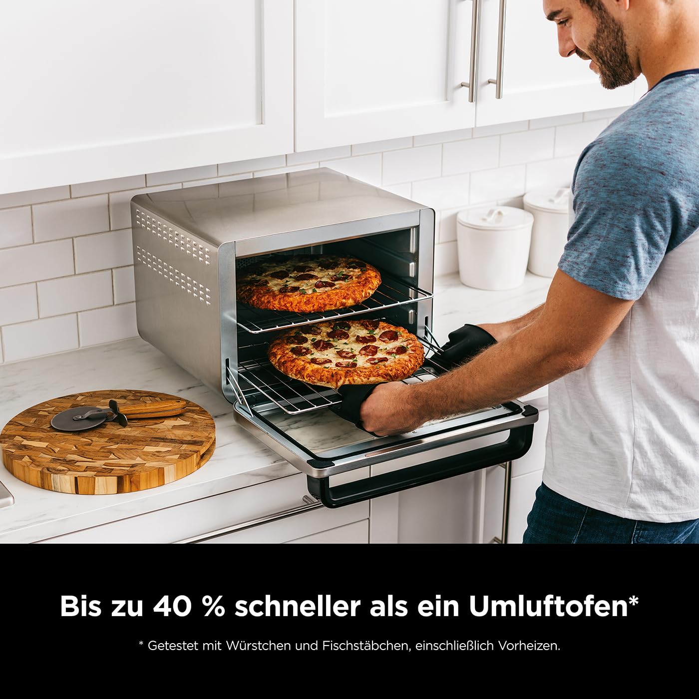 Ninja Foodi 10-in-1 Multifunktions-Ofen, tragbarer Mini-Ofen für Arbeitsflächen, Mehrzweck-Ofen mit 10 Kochfunktionen; Air Fry, Rösten, Grillen, Backen und mehr, Silber/Schwarz DT200EU
