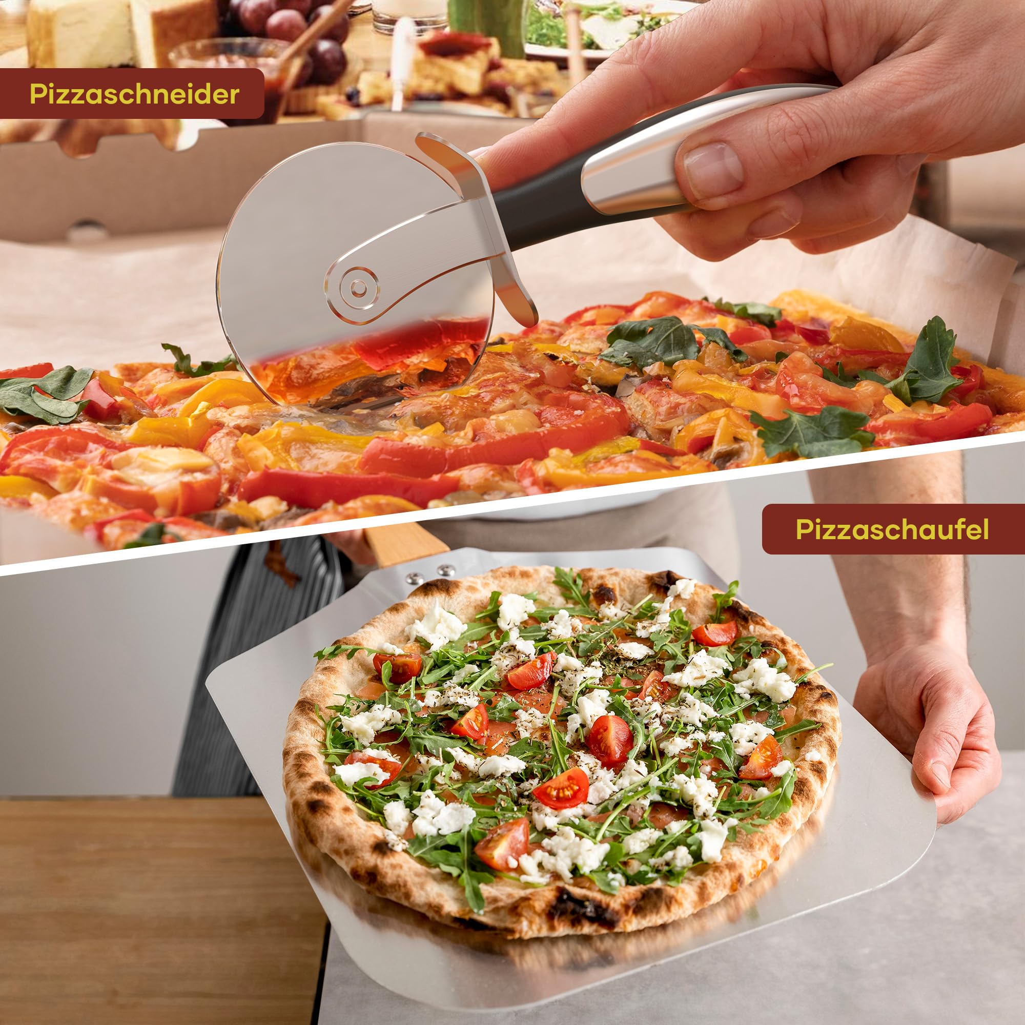 Elektrischer Pizzaofen – 6 Programme, 1700W, max. 450°C, geeignet für 32cm Pizzen – 5-in-1-Multifunktion: Pizza, Grillen, Warmhalten, Backen und Kochen – inklusive Pizzastein und Pizzaschaufel