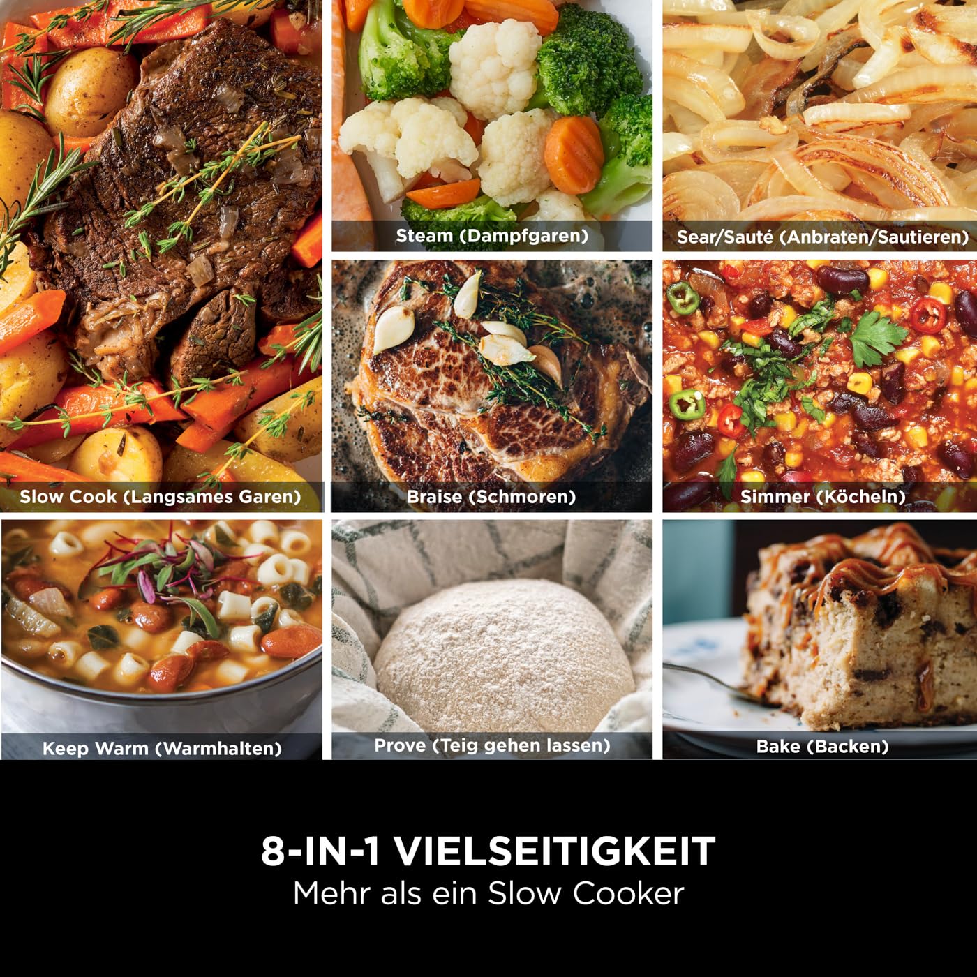 Ninja Foodi PossibleCooker (8 l), 8-in-1 Digitaler Multikocher & Schongarer mit Topf, Dampfeinsatz, Löffel & Glasdeckel, Slow Cooker, Dämpfen, Anbraten, Backen, 8 Portionen, Meersalzgrau, MC1001EU