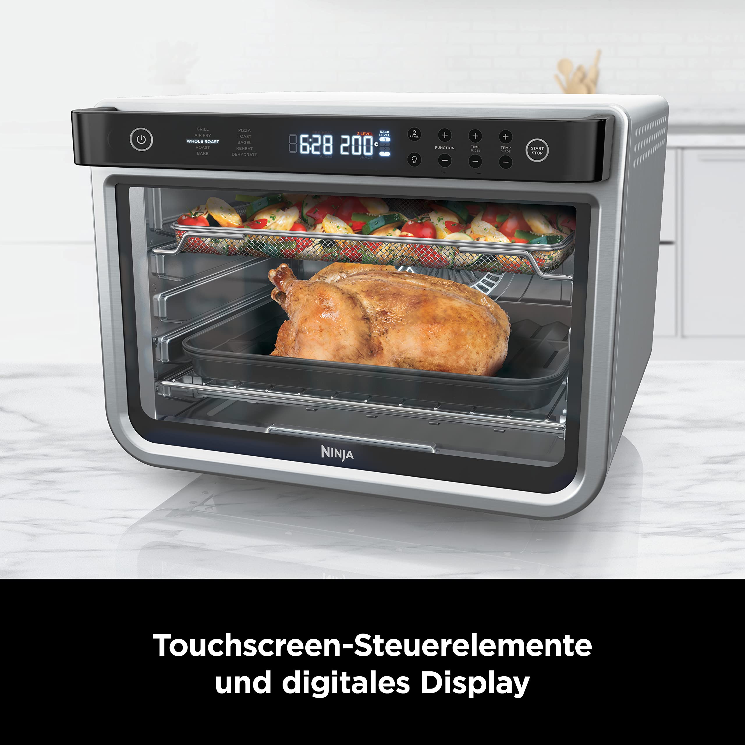 Ninja Foodi 10-in-1 Multifunktions-Ofen, tragbarer Mini-Ofen für Arbeitsflächen, Mehrzweck-Ofen mit 10 Kochfunktionen; Air Fry, Rösten, Grillen, Backen und mehr, Silber/Schwarz DT200EU